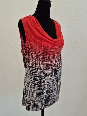 Calvin Klein Red Ombre Draped Cowl Neck Tank